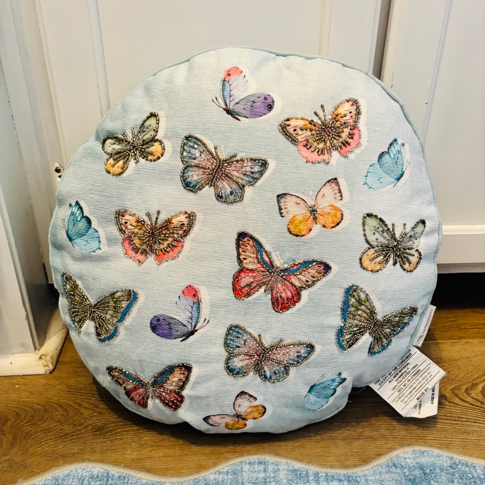 Butterfly Print Round Pillow - Multicolor